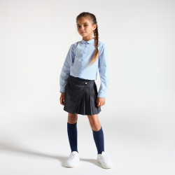 قميص للفتيات باللون الفيروزي السادة بياقة بيتر بان